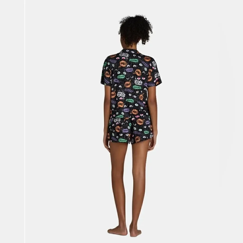 Nwt Halloween Womens Spider Web Print Shorty Pajama Set, Way to Celebrate
